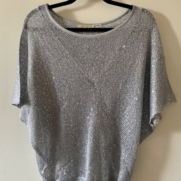 4/$15 Silvery Gray Sparkly Knit sweater Sequin Top by Matty M RARE” Size Small - Picture 1 of 5
